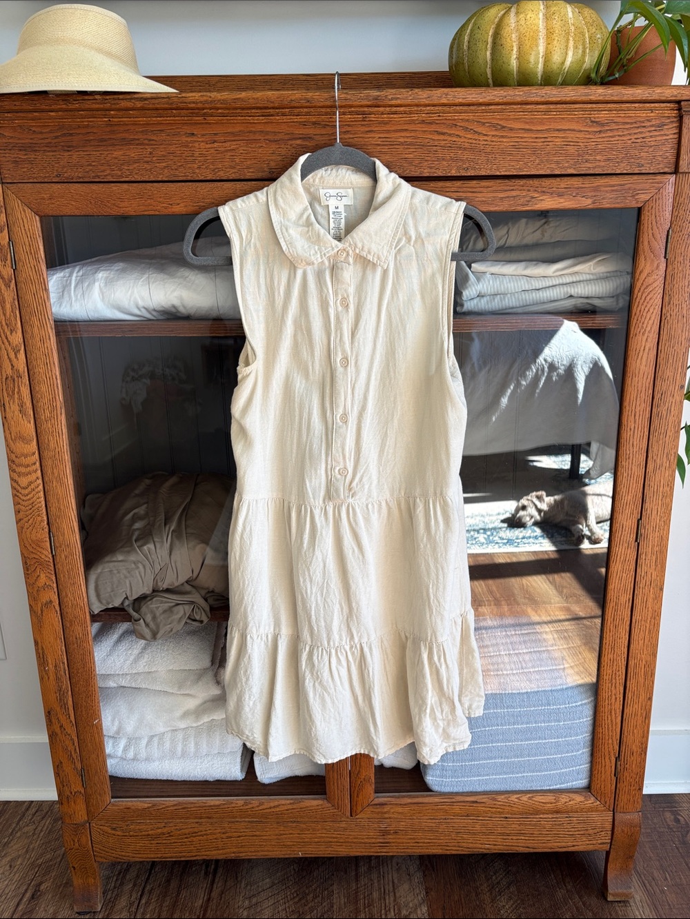 Jessica Simpson Cream Linen Blend Mini Dress Size Medium Like New